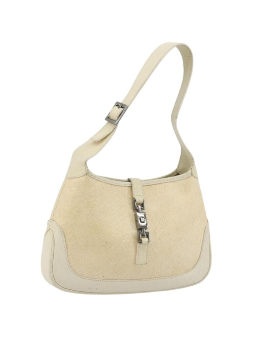 GUCCI Jackie Shoulder Bag Coated Canvas Beige Silver 001 3735
